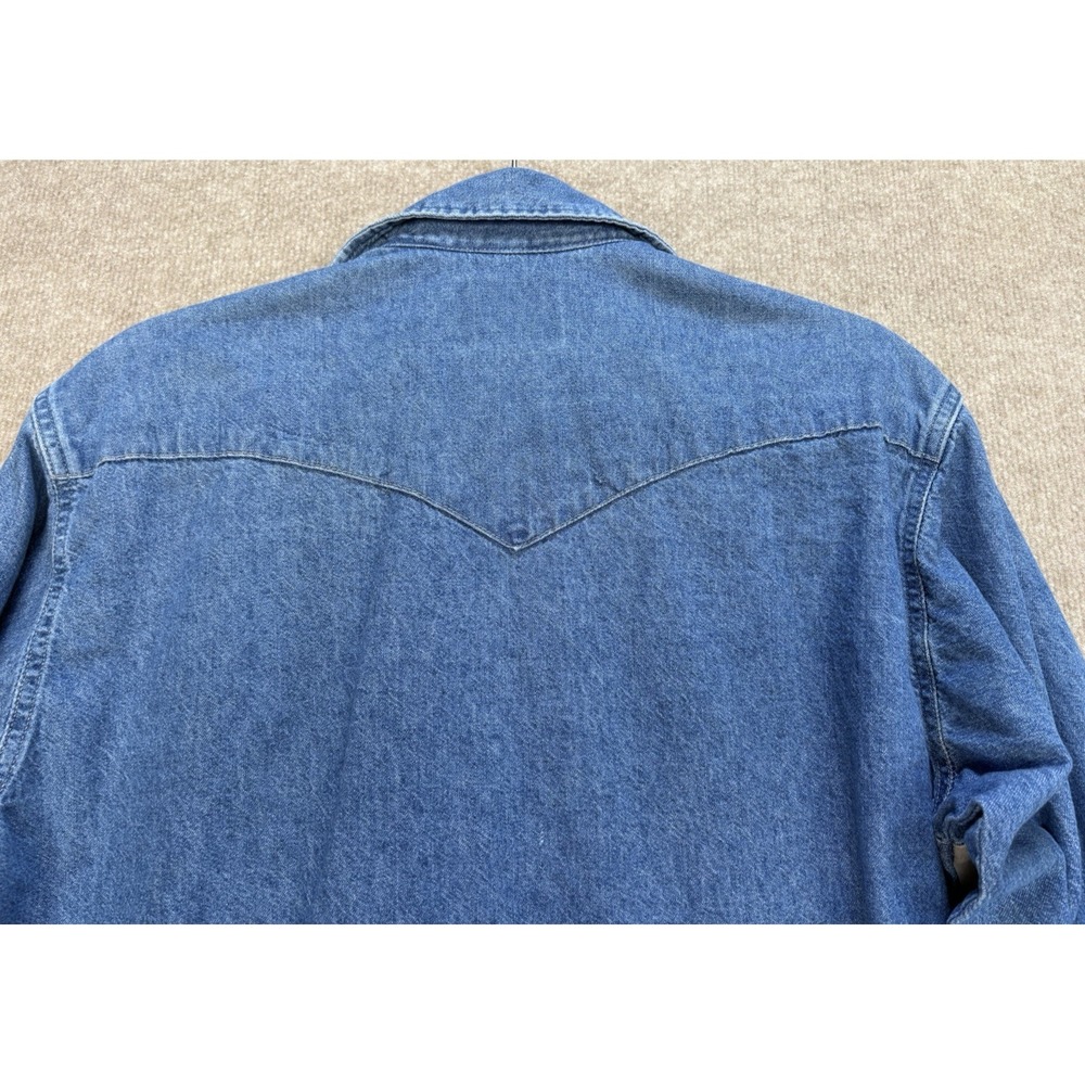 Wrangler Button Down Regular Fit Long Sleeve XL Tails Workwear Blue Brown Shirt - Picture 12 of 13